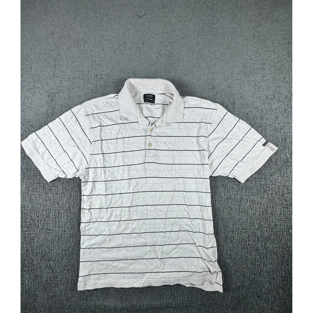 IZOD Golf Mens Mercerized Cotton Striped Polo Shirt Gray Black Short Sleeve L
